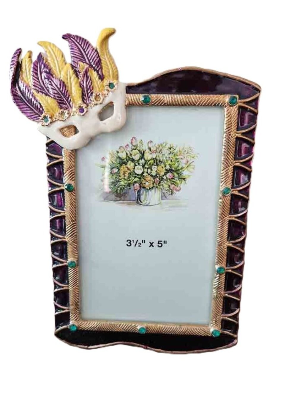 Mardi Gras Enamel + Metal Photo Frame Purple Gold Fits 3.5" X 5"